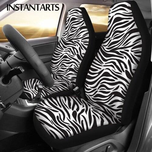 INSTANTARTS Brown Zebra Pattern Washable Car Interior Decor Vehicle Seat Covers Anti-Slip Universal Car Front Seat Covers Soft