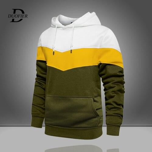 2021 Mens Hoodie Hooded Spring Autumn Casual Men Sweatshirt Patchwork Color Long Sleeve Fashion Pullover Male Clothing Euro Size