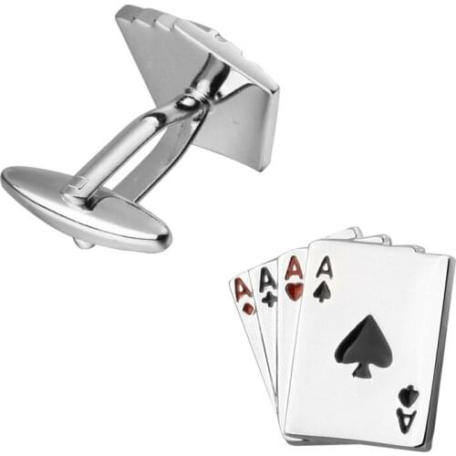 Men Gift Poker Cuff Links Wholesale&retail Silver Color Copper Material Novelty Playing Card 3 pair pack sale