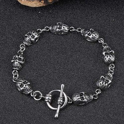 Punk Skull Bracelet for Men 316L Stainless Steel Hip Hop Rock Skeleton Charm Link Chain Mens Bracelets Male Jewelry GL0031