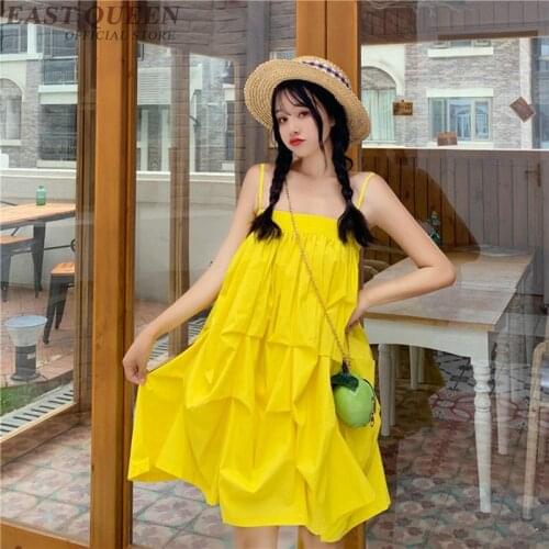 New Chic Dresses Summer 2019 Spaghetti Strap Robe Vintage Femme Ruffle Puffy Sundress Loose Casual Dresses For Women 2019 AA4857