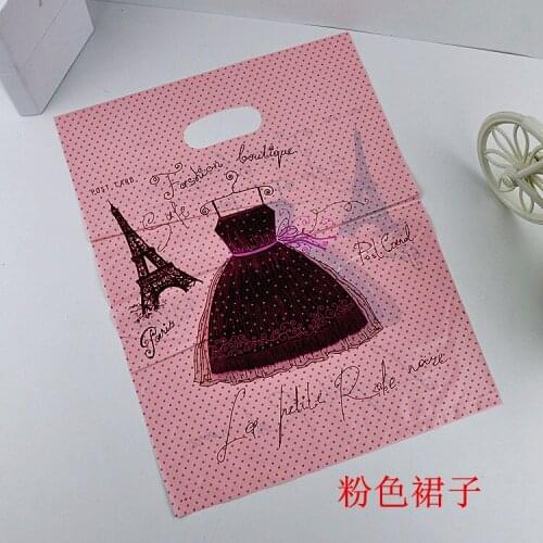 Wholesale 50pcs Dress Print Pink Plastic Bag 25x35cm Big Jewelry Boutique Gift Packaging Plastic Storage bags With Handle
