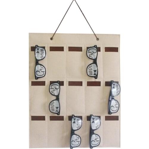 Sunglasses Organizer With 15 Pockets Hanging Storage Bag Fashion 15 Slots Felt Sunglasses Holder Wall Hanger 19.6x15.7Inch