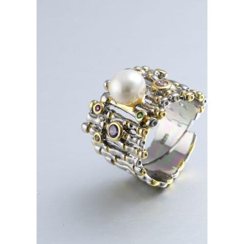 N S925 pure silver ring opening female natural pearls Baroque style restoring ancient ways manufacturer wholesale