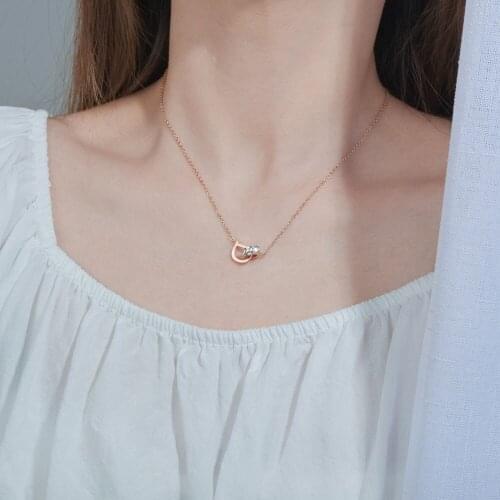 Stainless Steel Rose Gold Letter D Square Diamond Necklace Sparkling Pendant For Women Girl Birthday Anniversary Gift Wholesale