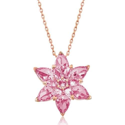 Real Silver 925 Jewelry Silver Pink Lotus Flower Necklace