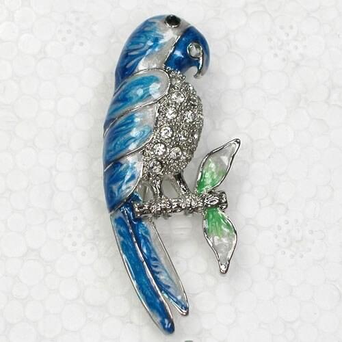 Clear Rhinestone Enamel Parrot Pin brooches C2097 BA