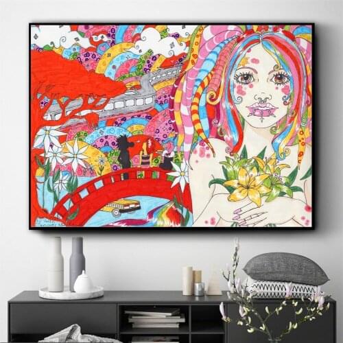 Psychedelic Abstract Women Face Canvas Prints Modern Painting Posters Wall Art Pictures For Living Room Decoration No Frame