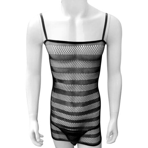 Sexy See-through Sheer Mesh Transparent Sissy Dress Lingerie Dress Half Sleeves Slim Fit Hot Erotic Men Gay Mini Dress Clubwear