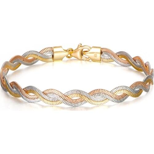 Solid 18K Multi-tone Gold Bracelet Women AU750 Gold Rope Chain Bracelet