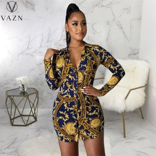 VAZN 2021 Street Leopard Full Sleeve Holiday V-neck Elegant Party Dresses Sexy Club Birthday Dress Women Elegant Fashion Dress
