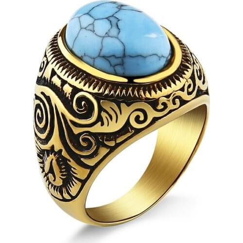 Valily Jewelry Womens Ring Blue Crystal Lord of Ring Vintage Nobel Palace Rings for Men Stainless Steel Wedding Band Rings Gold