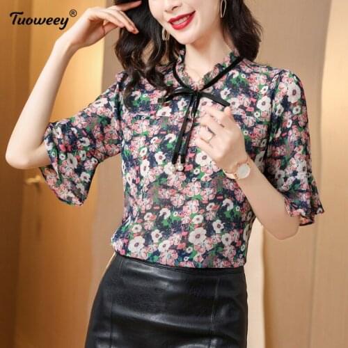 Vintage Chiffon Blouse Women flower Blusas Mujer De Moda 2021 Summer Korean Style 4XL Plus Size Tunic Tops Aesthetic Shirts