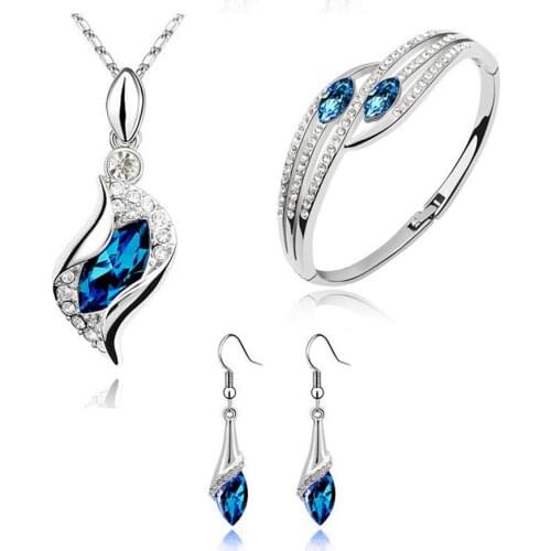 Austrian crystal Angel Eyes silver plated 2016 fashion bridal jewelry sets for women