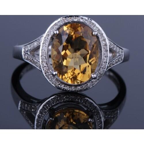 Sterling Silver 925 Flawless Oval 2.8ct 100% Natural Citrine Diamonds Gemstone Engagement Ring Women Trendy Fine Jewelry