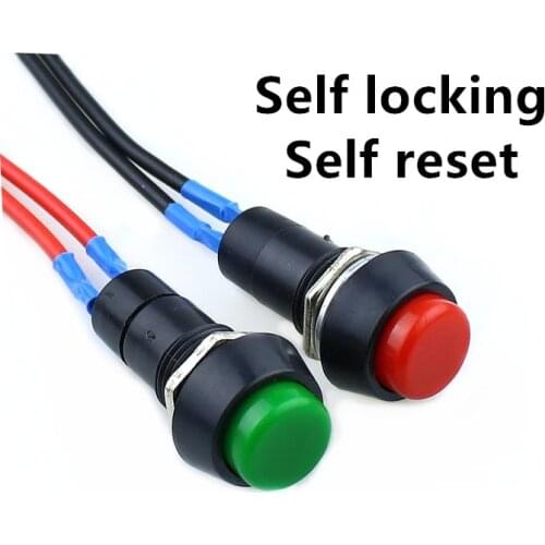 1pcs PBS-11A 2PIN 12mm Red Self-Lock ON OFF Push Button Momentary Switch with cord 3A 150V