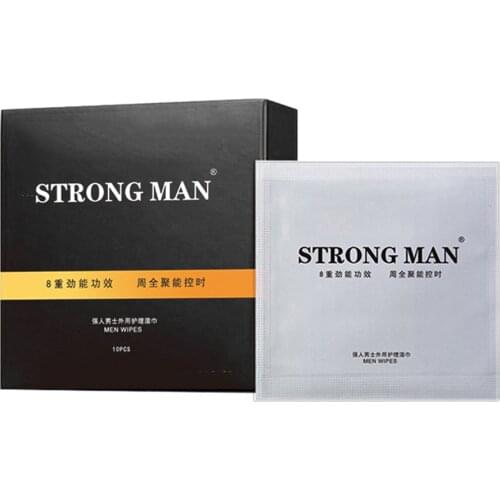 10pcs Strong Man Portable Mini Pocket Wet Wipes Delay Time 30min Spray Oil Sexual Enhancers Endurance Sex Wipes for Couples Man