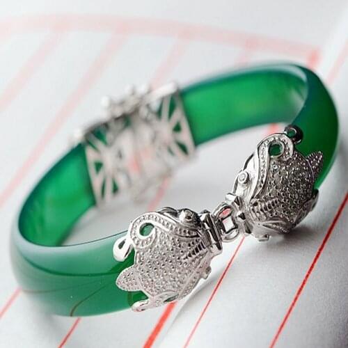 2020 new Natural chalcedony bracelet s925 sterling silver bag inlay, open bracelet vintage brave woman bracelet