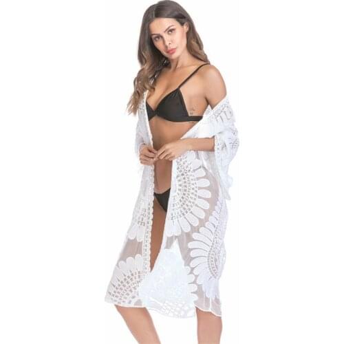 Cover Up Floral Embroidery Bikini Cover Up Swimwear Women Robe De Plage Beach Cardigan Bathing Suit Cover Ups
