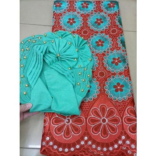 Auto gele bonnet aso oke with beads +swiss voile lace in switzerland tussu africain pour femme voile brode dubai fabric5yard