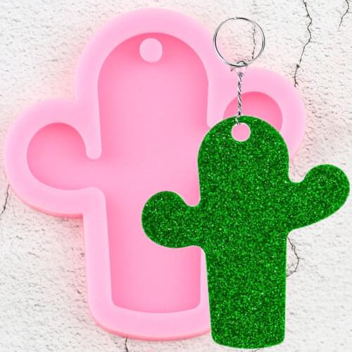 Shiny Glossy Cactus Keychain Mold UV Resin Liquid Silicone Mould Luggage Tag DIY Pendant Necklace Charms Jewelry Making Moulds