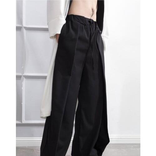 Spring and autumn new black floor pants mens Japanese street trend straight tube drop casual pants wide leg pants personality