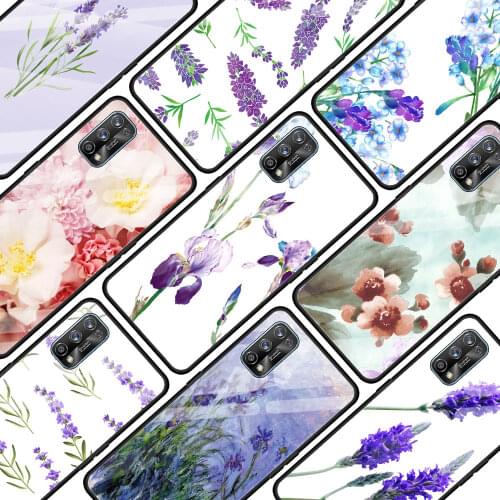 Simple Lavender Flowers Tempered Glass Phone Case For OPPO Realme 6 Pro 7 Find X2Lite A9 2020 A52 C3 7i XT 5 Shell Coque Capa