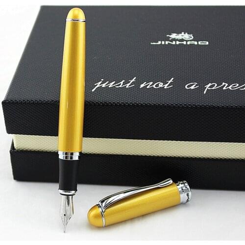 Jinhao X750 Metal Gold Fountain Pen 0.5mm Shine Platinum Steel School Office Business Writing Ink Pens Gift Stationery