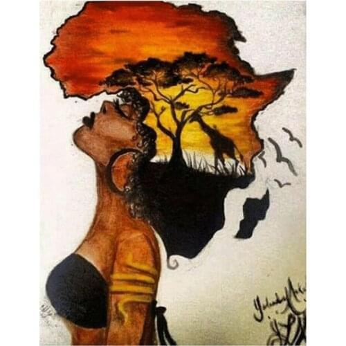 Diy 5d Diamond Painting African Woman Portrait Deer Cross Stitch ,Full Square Round Diamond Embroidery Rhinestones Mosaic Art