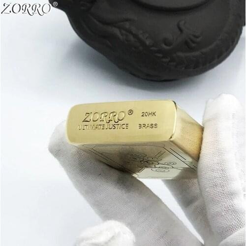 Zorro Kerosene Lighter Pure Copper Brass Classic Table Tennis Pattern Handicraft Gasoline Oil Lighter Gift