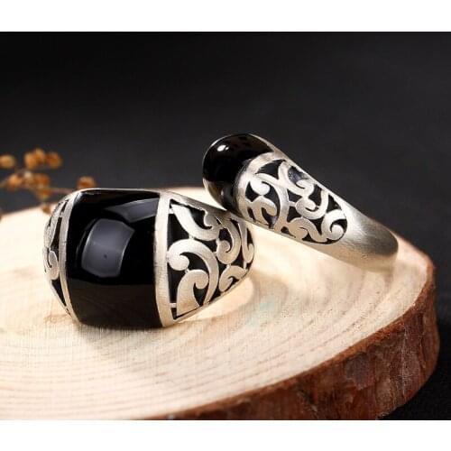 2018 Hot Sale S925 Pure Silver, Matte Retro Personality Domineering Hollow Out Ms Cloisonne Drops Of Oil Ring Ring Wholesale