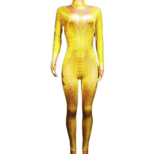 Lace Pattern Printing Long Sleeve Tights Jumpsuit Backless Personality Performance Costume Ladies Nightclub Dance Show Wear