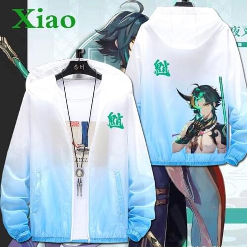 Genshin Impact Cosplay Costume Xiao Long sleeve Fashion jacket Sun protection jacket Unisex Hoodie Zipper Hooded Sweatshirt tops