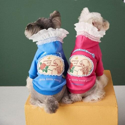 Lace Hooded Pet Dog Clothes for Small Medium Dogs Lovely Print Dog Hoodie Winter New Schnauzer Pug Coat French Bulldog Jacket