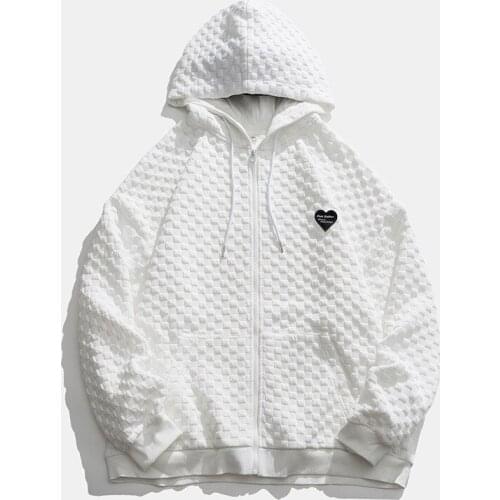 LUCLESAM Men Casual 3D Lattice Zipper Hoodie Male Korean Fashion Oversize Hooded Sweater sudaderas hombre harajuku