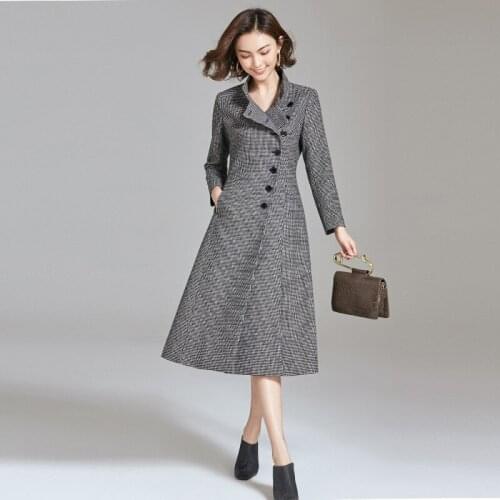 Abrigos Mujer Invierno 2020 Plus Size Womens Woolen Coat Female Long Plaid Coat Elegant Manteau Femme Hiver Coats KJ191