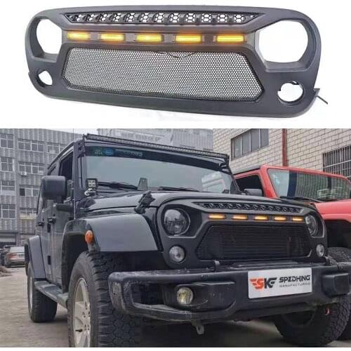 Modified Front Mesh Race Mask Grills Grill With LED Light For Jeep Wrangler JK 2007-2017