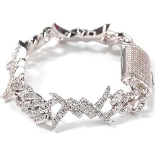 Hip Hop Men Gold Color Wire Chain Zircon Cuban Chain Ice Out Cuban Jewerly Crystal Miami Braclete Chain Hip Hop For Men