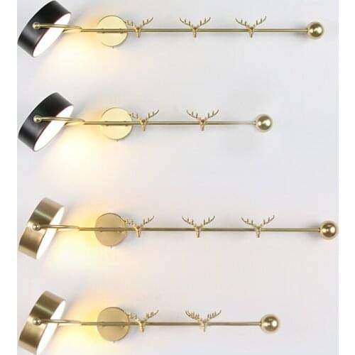 Nordic Copper Deer Head Iron Wall Lamps Cabinet Bathroom Mirror Headlights Wall Lights Living Room Bedroom Rotating Fixtures