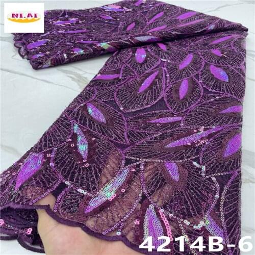 New Arrivals Purple Latest Tissue Net Lace Fabric High Quality Sequence Lace Embroidery Fabric For Dress 5yards NA4214B-1