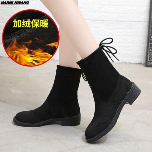 NEW Women Martin Boots Autumn Winter Boots Classic Zipper Snow Ankle Boots Winter Suede Warm Fur Plush Women Shoes 35-42