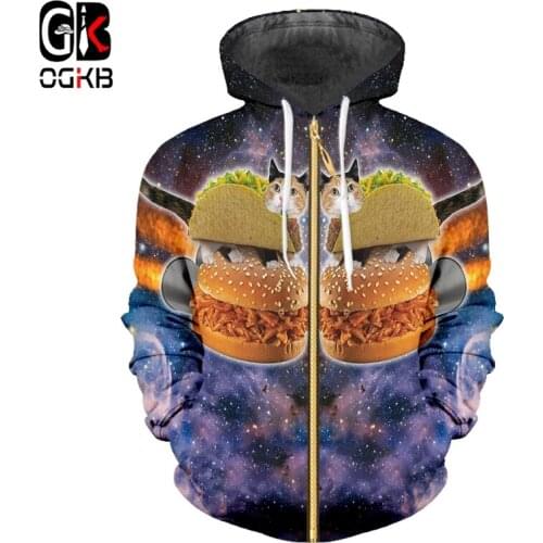 OGKB Women/Mens Lovely Cat Cardigan Sweatshirts Print Galaxy Space Zip Hoodie Man Casual Slim Fit Pocket Sportswear Jacket Coat