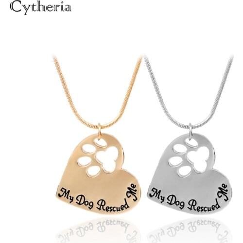 My dog rescued me neckalces Heart Hollow cat dog pet paw prints necklace pet lover memorial snake necklace Footprint Jewelry