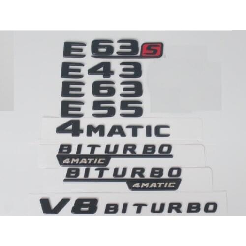 Flat Matt Black Trunk Letters Number Badge Emblem Emblems Badges for Mercedes Benz E43 E63 E63s E55 V8 BITURBO AMG 4MATIC
