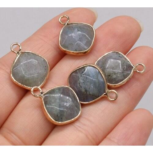 2021Hot Sale Natural Stone Flash Labradorite Irregular Round Gold Plated Faceted Pendant MakingDIYNecklace Bracelet Jewelry Gift