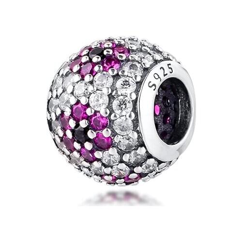 Fits for Pandora Bracelets Pave Ball Beads 100% Authentic 925 Sterling Silver Jewelry Charms for Women Free Shipping