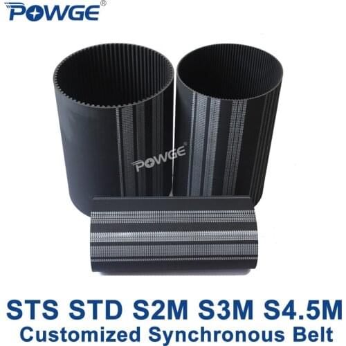 POWGE S-Toothed STS STD S2M S3M S4.5M S5M Synchronous Belt Pitch 2/3/4.5/5mm Customized all kinds of S2M S3M Timing Belt pulley