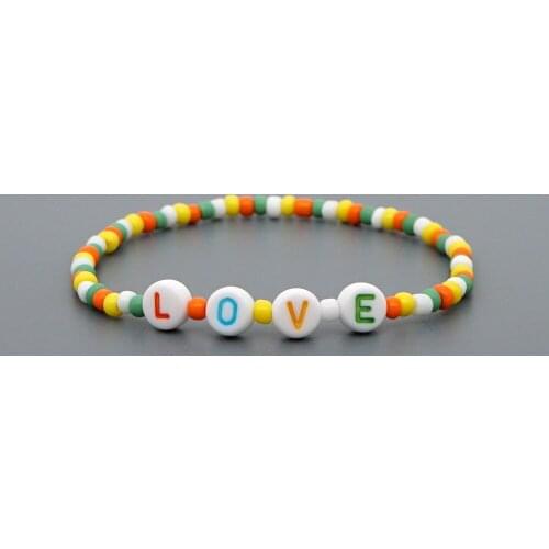 Handmade Bead Adjustable Bracelet Color Acrylic LOVE Beaded Bracelet Bohemian Rainbow Bracelet Gift for Her