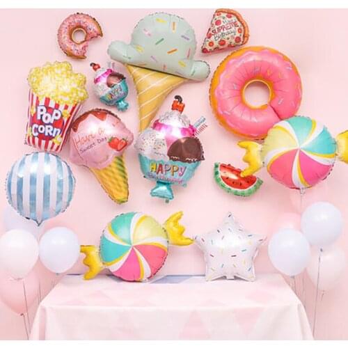 Pink Donut Candy Ice Cream Foil Balloons Happy Birthday Baby Shower Decoration Balloons Lollipop Globos Sweet Boy Girl Kids Toys