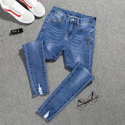 Large Plus size ripped jeans for women Skinny Stretchy denim Jeans Girls Capri Pants 4xl 5XL